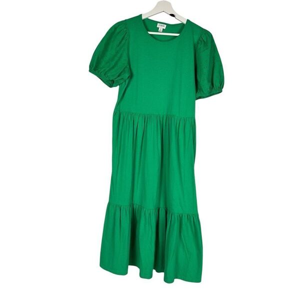 J. Crew Women’s Small Eyelet Sleeve Midi Dress Green - Picture 2 of 8